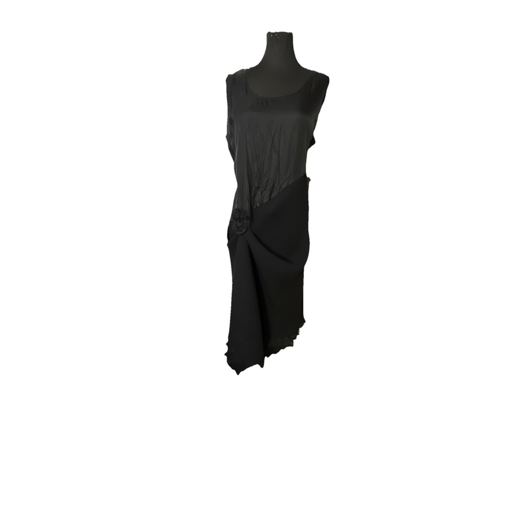 Lee Andersen USA‎ Black Crinkle Langenlook Dress Sz L Asymmetrical Silk Vintage